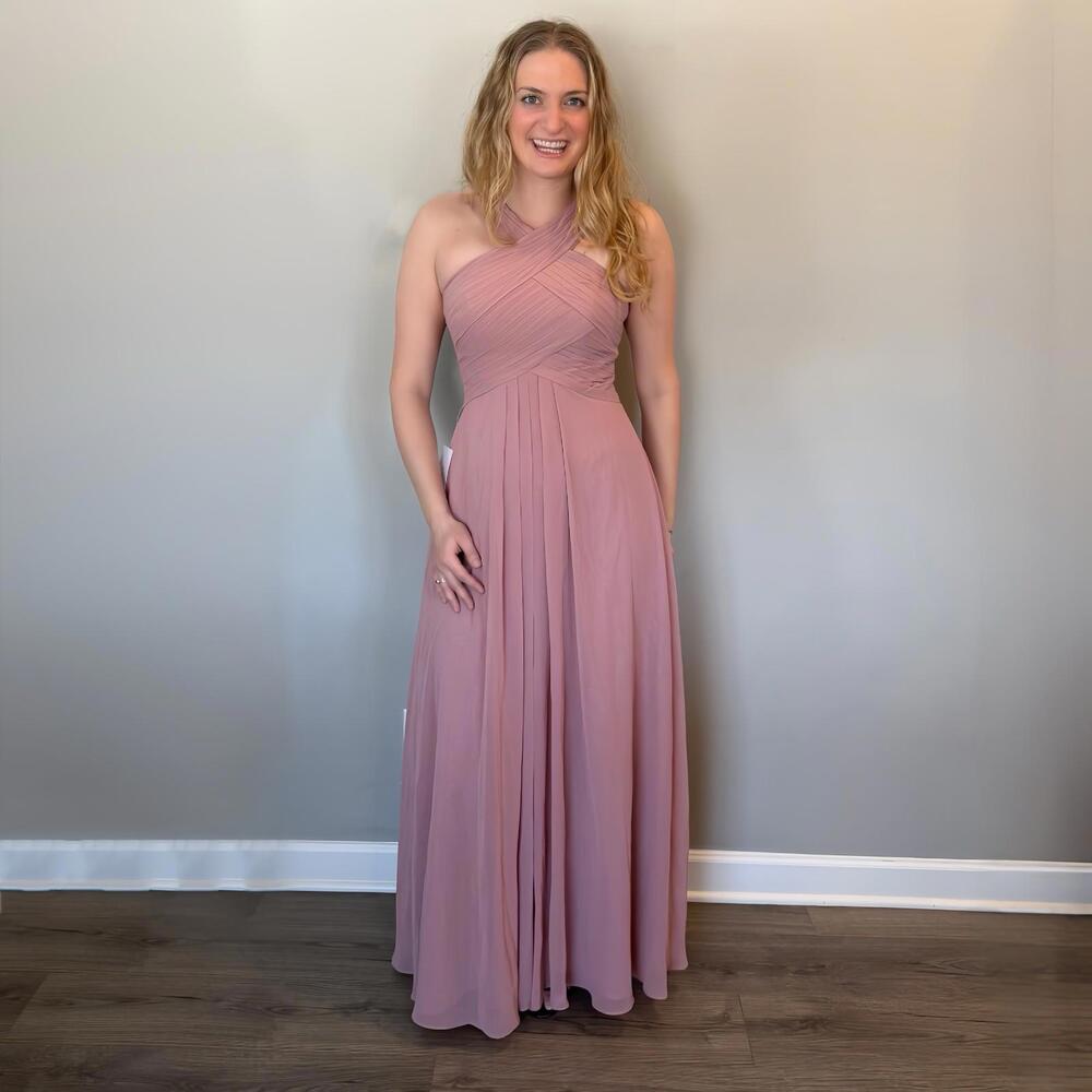 Azazie Kaleigh Dusty Rose Chiffon A-Line Pleated Bridesmaids Dress (Size 8)